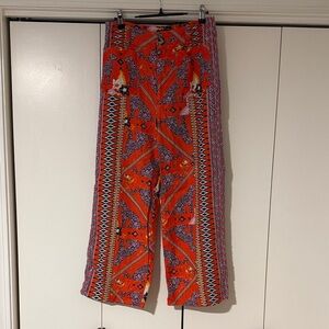 Maeve Red and Blue Patterned Wide Leg Pants